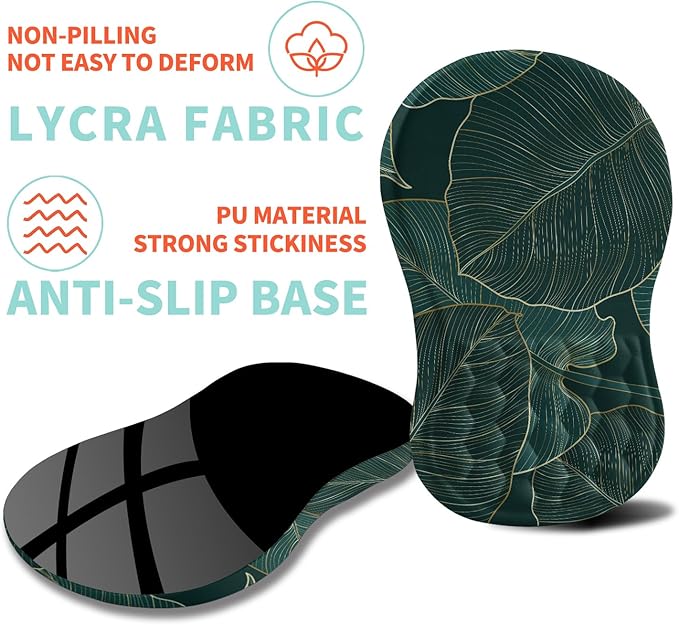 Ergonomic Mouse Pad Wrist Support with Memory Foam Massage Bulge Carpal Tunnel Pain Relief Mousepad Wrist Rest for Mouse(12x8 inch Leaves)