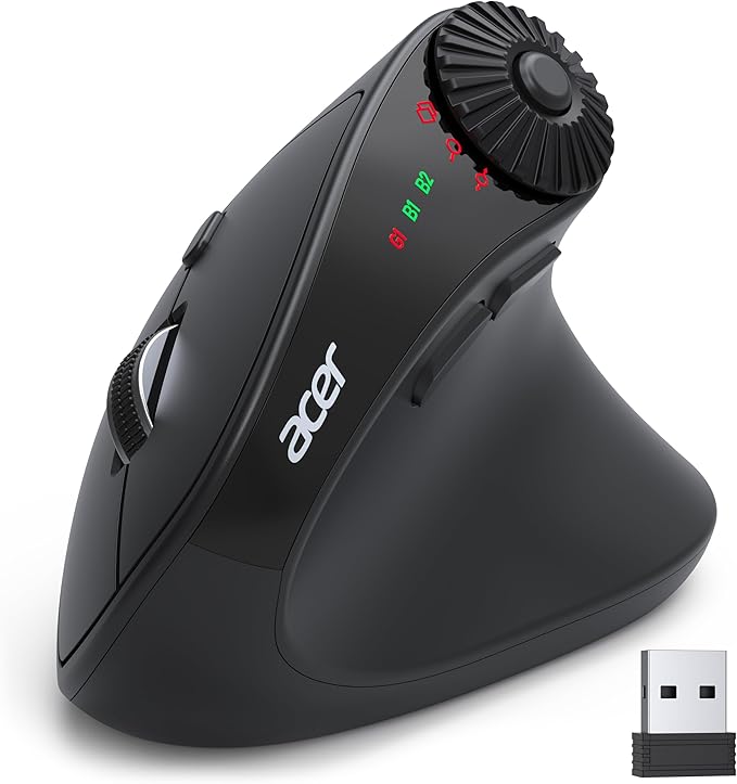 acer Ergonomic Mouse Wireless with Side Scroll Wheel Bluetooth Mouse for Laptop(BT5.2+2.4GHz) Office Vertical Computer Mice Small to Medium Sized Hands Ergo Mice 8 Buttons for PC and Desktop