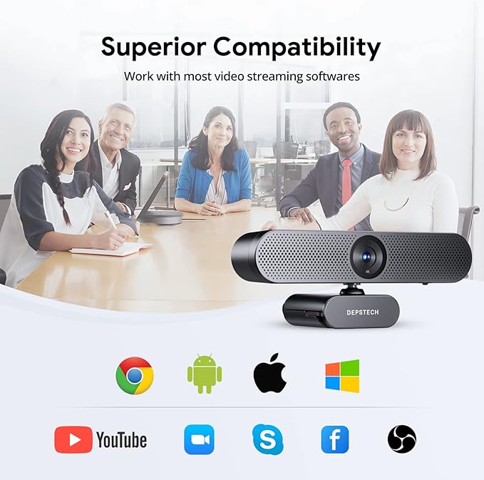 DEPSTECH Webcam 4K Zoomable Webcam with Microphone and Remote Equipped with Sony Sensor 3X Digital Zoom Noise-Canceling Mics Auto-Focus Computer Camera for PC/Mac/Laptop/Zoom/Teams/OBS/Google