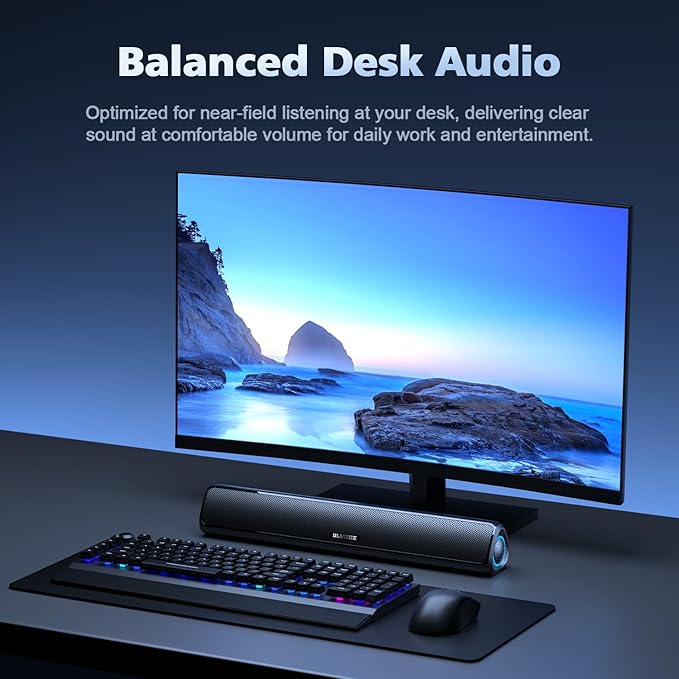 Computer Speakers for Desktop PC 20W HiFi Stereo PC Soundbar with Bluetooth 5.3 &amp 3.5mm AUX Slim Computer Sound Bar for PC Desktop Laptop &amp Monitor