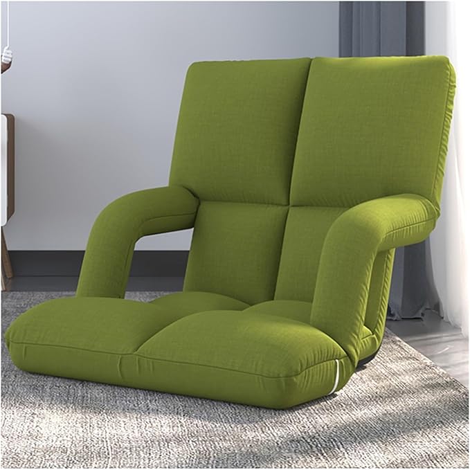Floor Chair Back Support Folding Sofa Adjustable Positions Padded Lazy Sofa Breathable Floor Gaming Chair for Reading Meditating(Green-A)