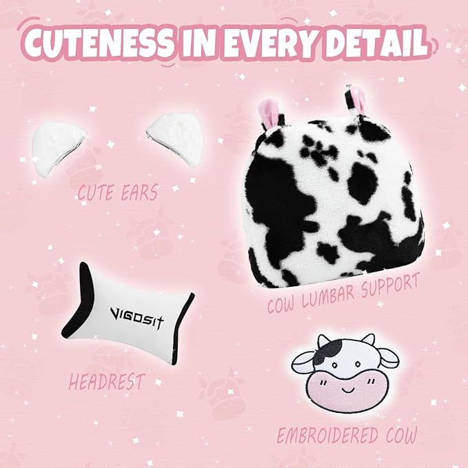 Cute Gaming Chair with Cat Paw Lumbar Cushion and Cat Ears Kawaii Pink Computer Chair with Footrest Ergonomic PC Video Anime Gaming Chairs Recliner for Kids Girls Teens (Black&ampWhite)