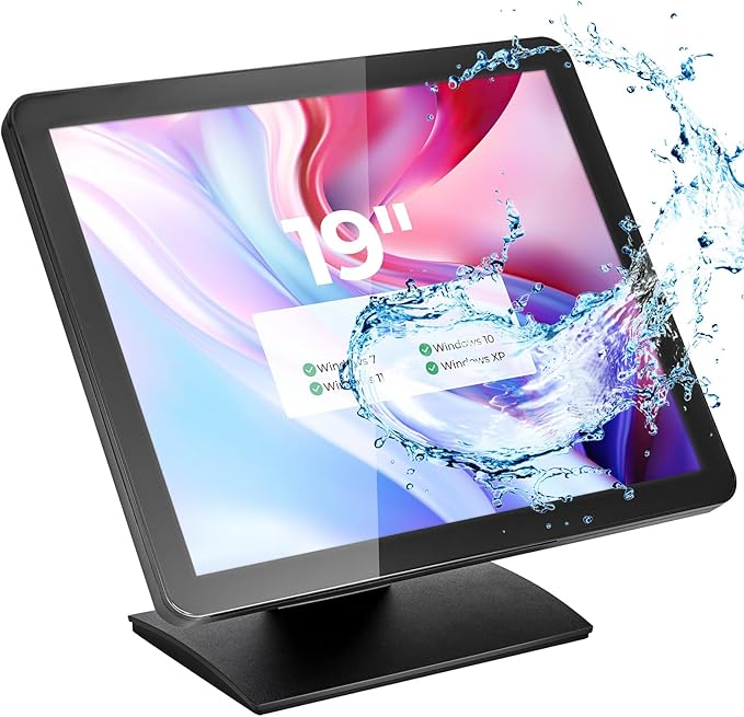 MUNBYN 19-inch POS-Touchscreen-Monitor LED Backlit Multi-Touch-Screen-Monitor HDMI/VGA Capacitive Display True Flat Seamless Design for Retail Restaurant Bar Gym 2Y Protection