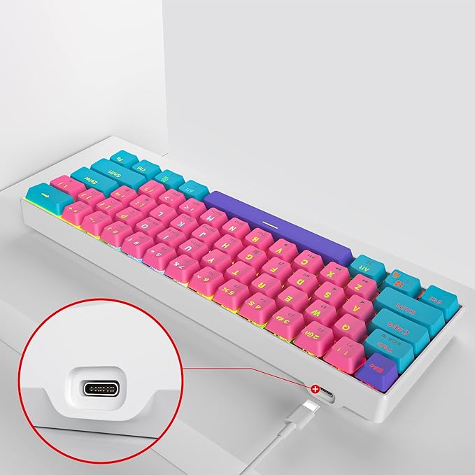 Fogruaden 60% Mechanical Keyboard 61 Keys Gaming Keyboard RGB Backlit Ultra-Compact 60 Percent Wired Keyboard for Win/Mac PC Gamer Easy to Carry on Trip (Pink Red Switch)