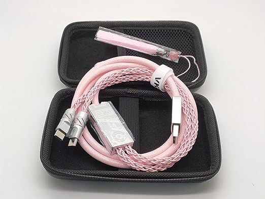 2-in-1 USB C Dual 8K Mechanical Keyboard Magnetic Axis Cable 6mm Thick Braided RGB Flash Cable No Interruption Metal Plug for Mechanical Keyboards/Mice/Hubs USB-C to USB-A1.5Meter (Pink)