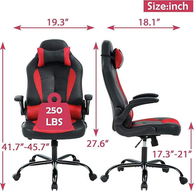 Gaming Chair Gaming Chair with Massager Massage Gaming Chair with Massage Lumbar Support Office Gaming Chair with Height Adjustable Gaming Chairs for Adults with 360°Swivel Max 250LBS Red