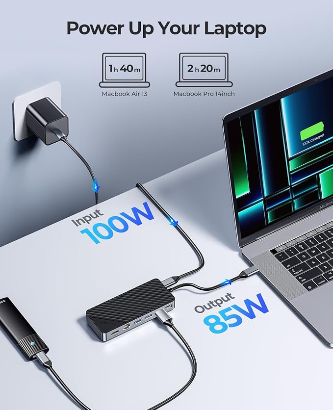 ORICO USB-C Hub with M.2 SSD Enclosure 8-in-1 USB C Docking Station Fits M.2 NVMe/SATA SSD 10Gbps 4K@60Hz HDMI 100W PD Ethernet - OM28PR