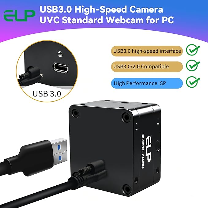 ELP High Speed USB Camera 1080P/230fps 4K/60fps 12MP/30fps Mini UVC USB3.0/2.0 Lightburn Cameras for Windows Linux Mac Pi Wide Angle 88°(H) IMX577 Webcam for PC Jetson Nano
