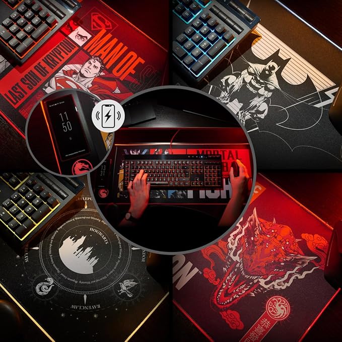 DC Comics Superman 2025 XL RGB Gaming Mat with 15W Wireless Charger | Customizable LED Anti-Slip Spill-Resistant