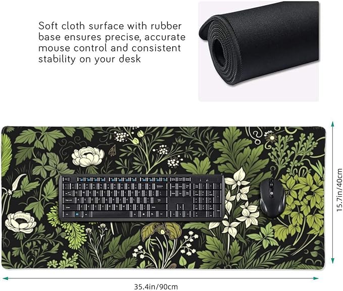 Botanical Garden Floral Mouse PadDesk MatLarge Waterproof Non-Slip Rubber Mousepad with Stitched Edges Office Home Computer Desk Accessories35.4X15.7