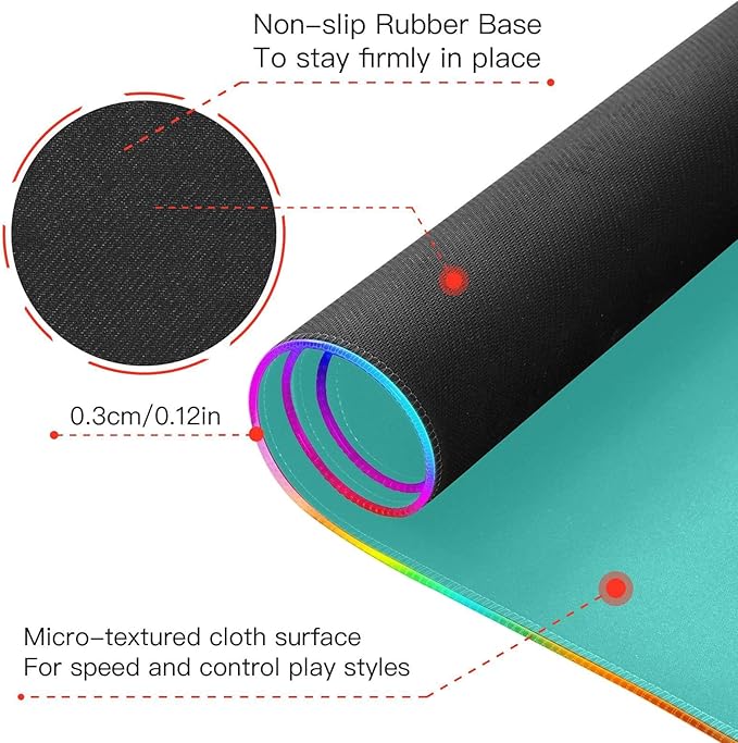 Teal Mouse Pad Gaming Mousepad Non Slip Desk Mat Wireless Charging RGB Computer Mouse Pads Keyboard Pad Mats for Desktop Home Office 35.4 x 15.7 in