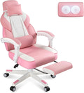 Gaming Chair for Adults Gaming Chairs with Footrest Ergonomic Video Game Chair with Massage Lumbar Big and Tall Computer Chair Height Adjustable with Headrest and 360° Swivel Seat Pink