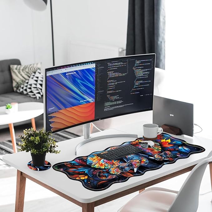 Large Gaming Mouse Pad Keyboard Wrist Rest Pad &amp Wrist Support Mousepad Set Stitched Edge Extended Non-Slip Base Memory Foam Desk Mat for Office HomeCute Colorful Elephant