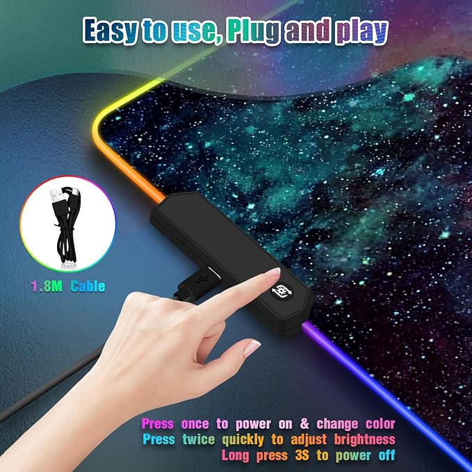 RGB Mouse Pad Led Desk Mat I 31.5 x 11.8 Inch Large Mouse Pad I XL Oversized Big Mouse mat 14 Led Light Modes I Anti-Slip Rubber Base Waterproof Keyboard Pad for PC Gaming I Stellar Nebula