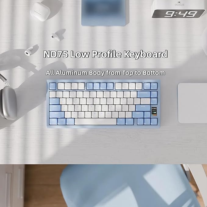 Mechanical Keyboard Chilkey ND75 LP Wireless Gaming Keyboard with LCD Screen Bluetooth 5.3/2.4G/USB-C Hot Swappable Per-Key RGB Custom Thin Front Wrist Rest Full-Aluminum PC/Mac Support