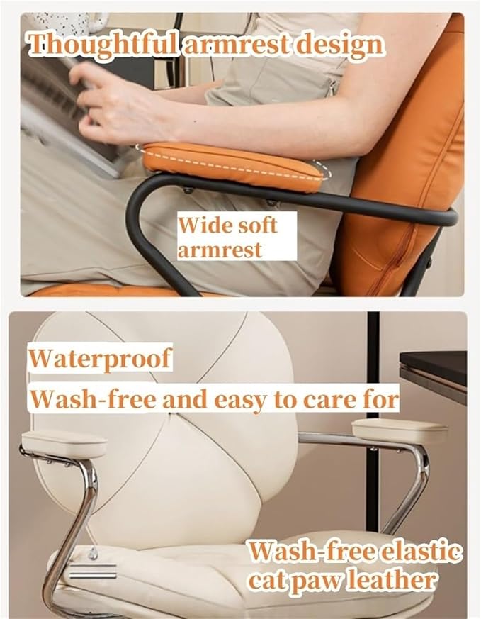 PU Leather Computer Chair Ergonomic Office Chair Swivel Rolling Desk Stool with Armrests Adjustable Study &amp Gaming Chair for Home Solid Construction(White)