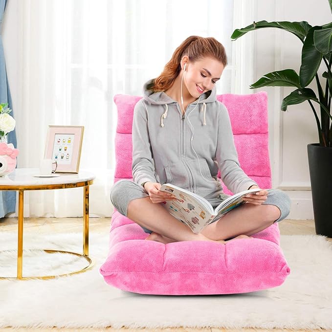 BestComfort Floor Chair with Back Support Floor Gaming Chairs w/ 14 Adjustable Position Padded Sleeper Bed Folding Floor Seating for Living Room Reading Watching TV Meditation for Adults &amp K