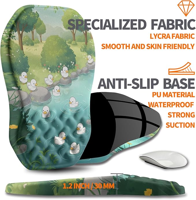 Ergonomic Slope Mouse Pad Wrist Support Wrist Rest Mousepad for Carpal Tunnel Pain Relief with Massage Bulge and Slow Rebound Memory Foam (12x8 inch Cute Ducks)