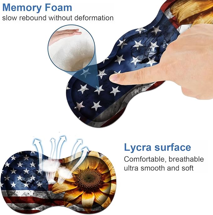 Ergonomic Keyboard Wrist Rest &amp Mouse Pad Wrist Rest Set Large XXL Gaming Desk Mat 31.5x 11.8 with Memory Foam Easy Typing Pain Relief for Office &amp Home American Flag Sunflower
