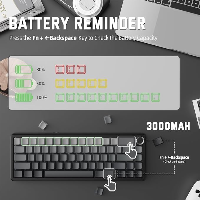 MAMBASNAKE Attack Shark X66 Gasket Wireless Mechanical Keyboard with Volume Knob60% Bluetooth/2.4GHz/Wired Gaming KeyboardRGB BacklitSide Printed PBT Keycaps66 Keys Hot Swappable for PC/MACBlack