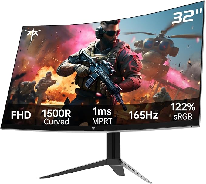 KTC 32 Inch FHD 1080p Curved Gaming Monitor - VA 1500R Curved Monitor 165Hz 1ms MPRT FreeSync &amp G-Sync 122% sRGB DP/HDMI VESA HDR10 for Gaming Home Office Business PC Monitor