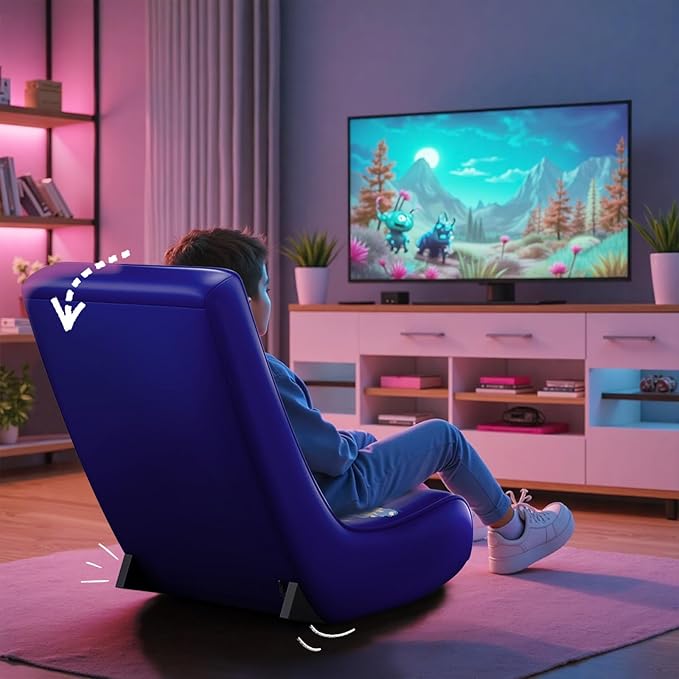 GTPLAYER Gaming Floor Rocking Chair – Rocker Floor Game Chair with Angle Limiter Stylish Patterned Design Comfortable Video Game Seat Blue Flag Pattern