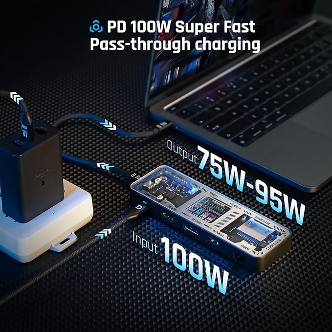 DOCKCASE Explorer Edition USB C Hub (10-in-1) with 4K@60Hz HDMI &amp DP Gigabit Ethernet1 USB-C and 3 USB-A Ports100W Power Delivery UHS-II TF/SD Card Slot for MacBook Air/ProXPSand More
