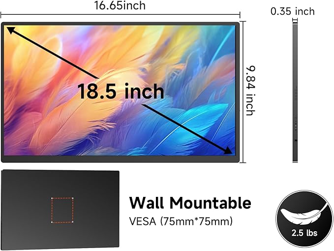 qaf 18.5 Inch Portable Monitor 100Hz 1080P FHD IPS HDR Display 100% sRGB Frameless Gaming Travel Second Monitor for Laptop PC Mac PS5 Xbox VESA Mount Built-in Speakers - Classic Black