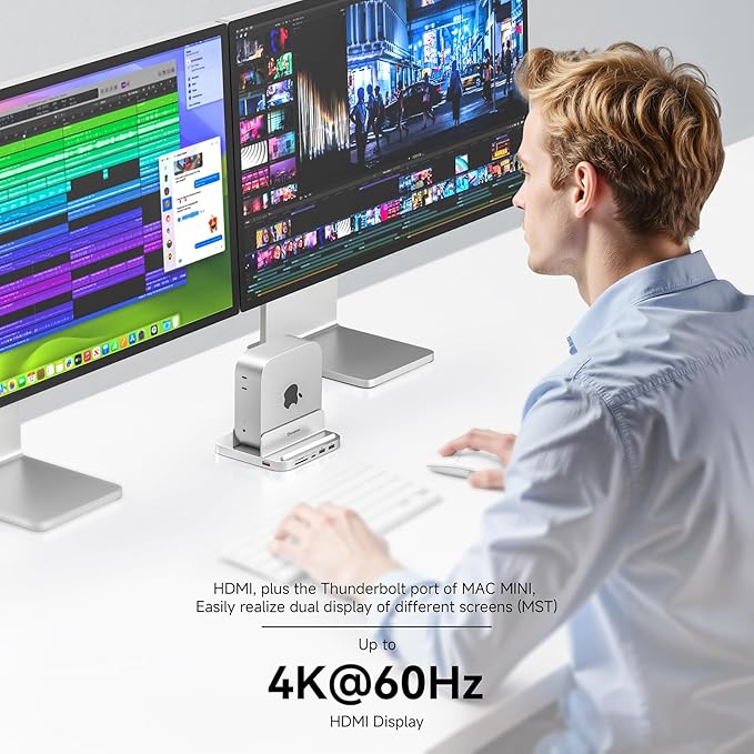 Minisopuru MINI218B MAX Mac mini M4 Dock with 4K@60 HDMI 8TB M.2 NVMe SSD Enclosure10Gbps USB C/A Mac mini M4 Hub TF&amp SD 2X USB A 2.0 Audio Aluminum Vertical Stand for Mac mini M4/M4 Pro 202