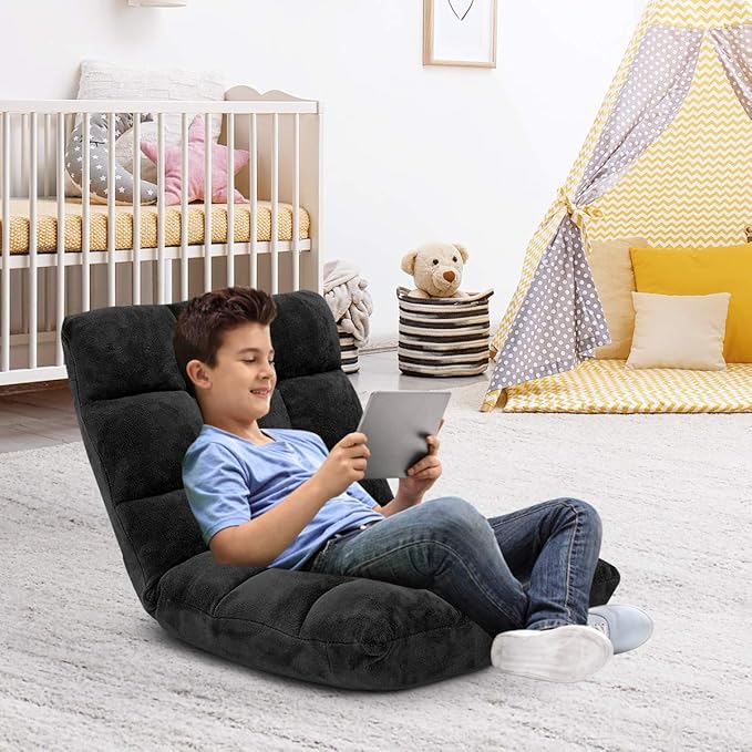 GOFLAME 14-Position Folding Floor Chair Padded Gaming Lazy Sofa Chair with Adjustable Backrest Couch Recliner Sleeper Bed Lounge Chair for Reading Gaming Meditating (Black)