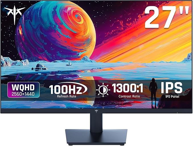 KTC 27 Inch QHD(2560 * 1440) 100Hz Computer Monitor - IPS Panel Anti-Blue Light Screen 100% High Color Gamut 123% sRGB Support FreeSync and GSync PC Monitor for Casual Gaming and Working