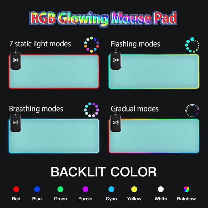 Light Blue Teal Mouse Pad Gaming Mousepad Non Slip Desk Mat Wireless Charging RGB Computer Mouse Pads Keyboard Pad Mats for Office Home Desktop 35.4 x 15.7 in