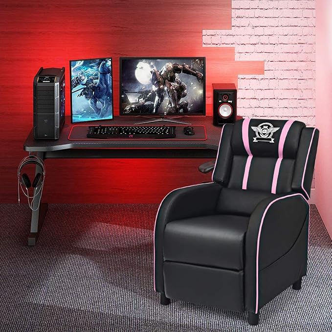 DORTALA Massage Gaming Chair for Adults Adjustable Recliner Sofa w/Footrest and Massage Function Adjustable Living Room Recliner Home Theater Seating PU Leather 330LBS Weight Capacity Pink