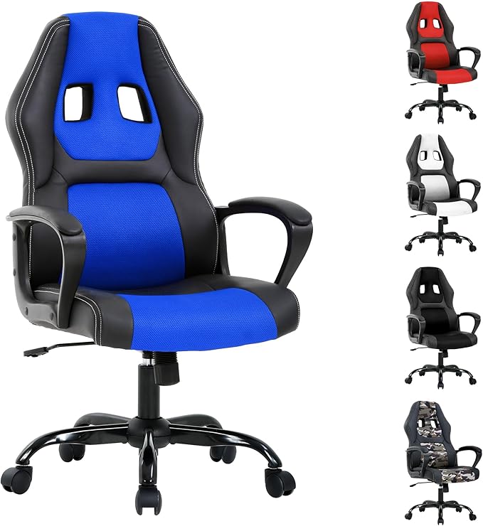 Gaming Chair Office Chairs Ergonomic Design Comfortable Office Chair PU Leather with Mesh Back Gaming Chairs with 360-Degree Swivel Gaming Chairs for Adults PC Chair Max 250LBS Blue