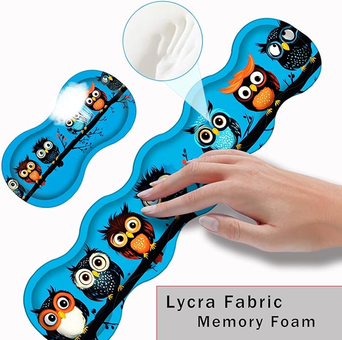 Keyboard Wrist Rest and Mouse Pad with Wrist Support Set Ergonomic CoasterMemory FoamEasy Typing Pain ReliefLarge XL Desk Mat 31.5x 11.8Cute Owls on a Branch