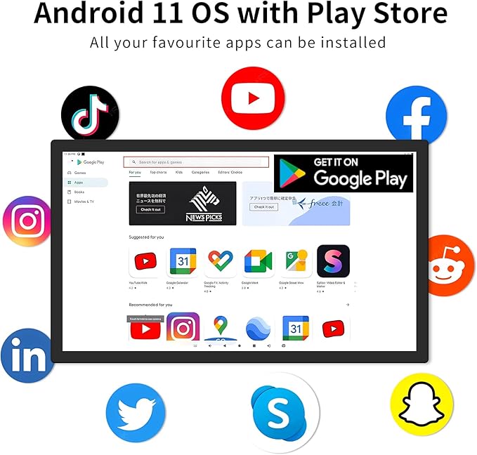 15.6 Digital Signage Displays 10000 mAh Capacitive Touch Screen Advertising Display with HDMI-in All in One LCD Commercial Monitor Player with Android 11(8+128GB)