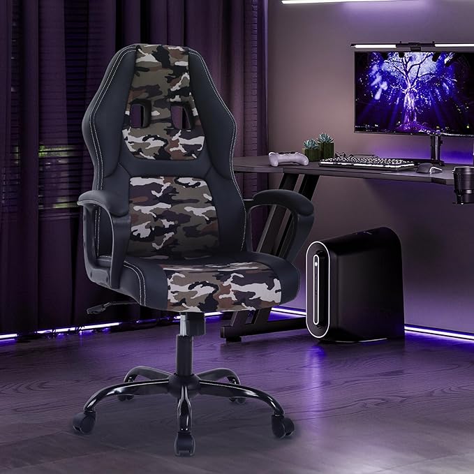 Gaming Chair Office Chair Adjustable Ergonomic High Back Massage Computer Desk Chairs with Lumbar Support PU Leather Racing Chairs Rolling Swivel for Adult &amp TeenCamo