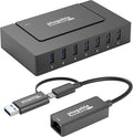2.5G Ethernet &amp USB Expansion Bundle: Plugable USB-C to 2.5Gbps Ethernet Adapter + 7-Port USB Hub with 60W Power Adapter | USB-C/USB-A Fast LAN High-Speed Data macOS/Windows/Linux