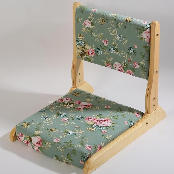 BTZHY Floor Chair Japanese Legless Chair Seat with Back Support FoldableWood Folding Floor ChairHome Bay Window Lazy Backrest Chair Meditation Floor Seating for Living Room(A)