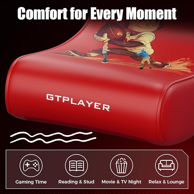 GTPLAYER Gaming Floor Rocking Chair – Rocker Floor Game Chair with Angle Limiter Stylish Patterned Design Comfortable Video Game Seat Red Football Pattern