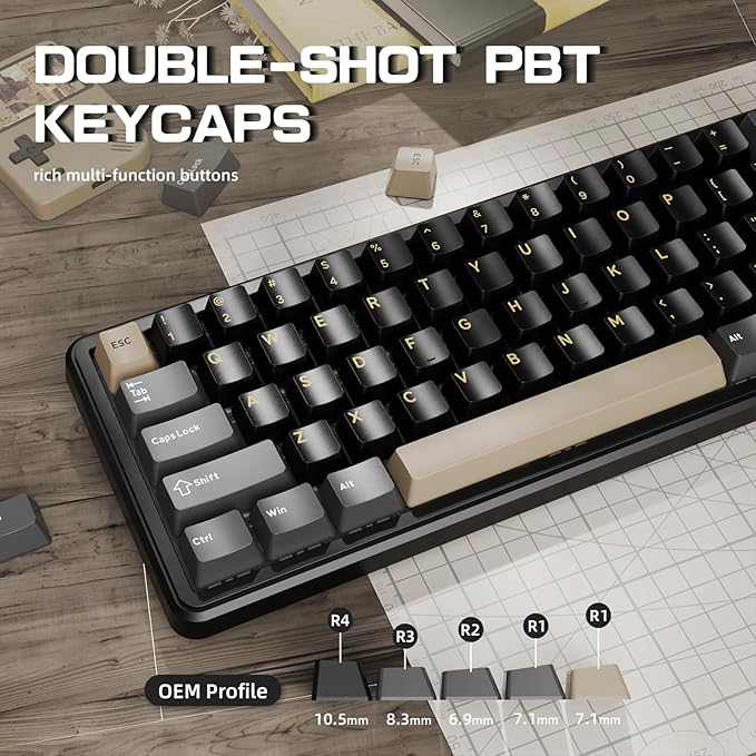 ATTACK SHARK X66 60% Wireless Mechanical Gaming Keyboard with Volume Knob Gasket Hot Swappable Custom Keyboard PBT Keycaps Tri-Mode USB-C/BT5.0/2.4G RGB with Coiled Cable - Star Black