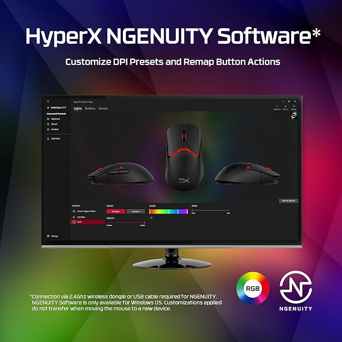 HyperX Pulsefire Saga Pro – Wireless Gaming Mouse for PC Modular Design Interchangeable Parts 4k Polling 72g Lightweight Frame Wireless Instant Pair Black