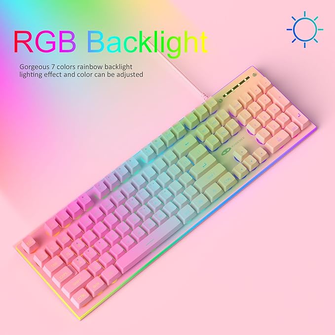 MageGee GT838 Gaming Keyboard and Mouse Combo 104 Keys RGB Backlit Quiet Wired Keyboards for Laptop PC MAC with Number Pad Metal Panel Anti-Ghosting Pink