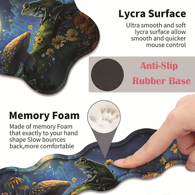 3 in 1 Keyboard Wrist Rest + Mouse Pad and Coaster Ergonomic Gel Mouse Pad and Keyboard Pad Set Comfortable Lightweight for Easy Typing Pain Relie Frog Mushroom