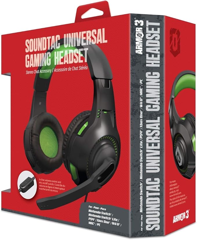 Armor3 Soundtac Universal Gaming Headset (Green) for Xbox Series X/Xbox Series S/Nintendo Switch/Lite/ PS4/ PS5/ Xbox One/Wii U/PC/Mac - PlayStation 5