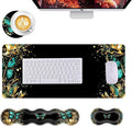 Mouse PadLarge Desk Mat Set 4in1 XL Mousepad + Keyboard Wrist Rest+Mouse Wrist Rest+Coaster with Ergonomic Desk Pad for Home Office Table Computer Cover -Golden Turquoise Butterfly
