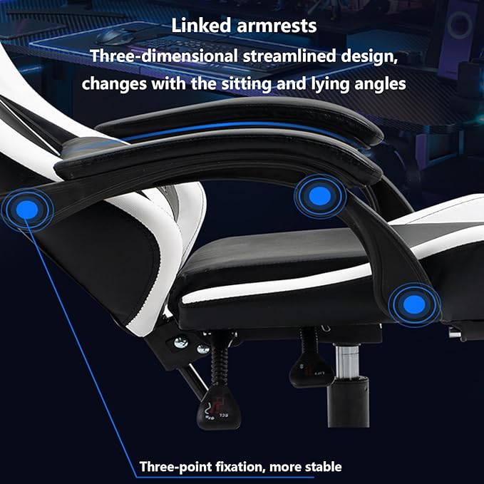Gaming Chair Office Chair High-back Ergonomic Video Game Chairs with Footrest and Lumbar Support Height Adjustable Racing Style Computer Chair with Swivel Seat and HeadrestOne Size Black