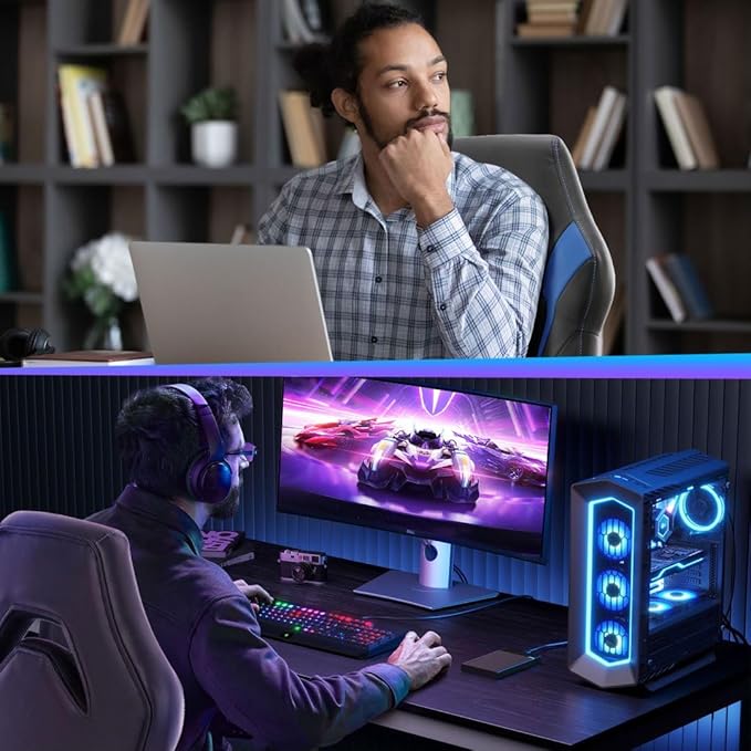Heavy Duty Gaming Chair Ergonomic Gamer for Home Office with Lumbar Support Adjustable Backrest Flip-Up Armrest and Stable 360° Swivel Wheels for Adults Professional Gamers and Teens Black-Blue
