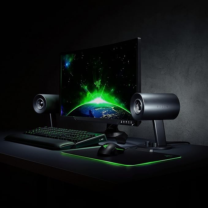 Razer Nommo: Custom Woven Fiberglass 3 Drivers - Rear-Facing Bass Ports - Bass Knob w/ Automatic Gain Control - Full Range 2.0 PC Gaming Speakers