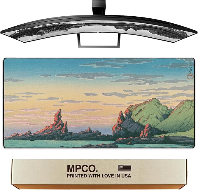 MPCO. Original Large Gaming Desk Mat – 36x17 Aeroglyde Ukiyo-E Ryugashima Island AeroGlyde Full Desk Mouse Pad for Smooth Precision – Non-Slip Washable Extra-Large PC Mouse Pad for Gaming Sessions